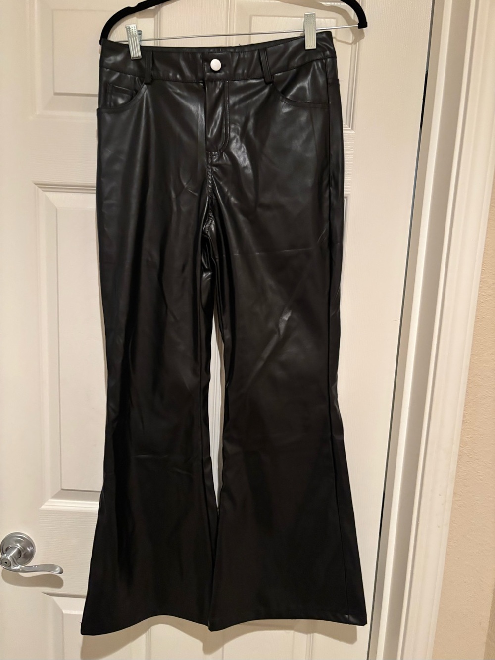 Black Faux Leather Flare Jeans - Women's